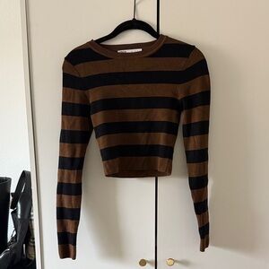ZARA / Striped Black & Brown Fitted Knit Top